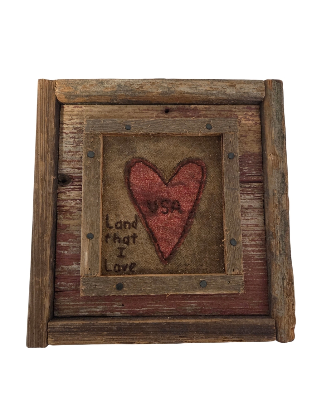 Rustic Red Heart USA Framed Wall Sculpture